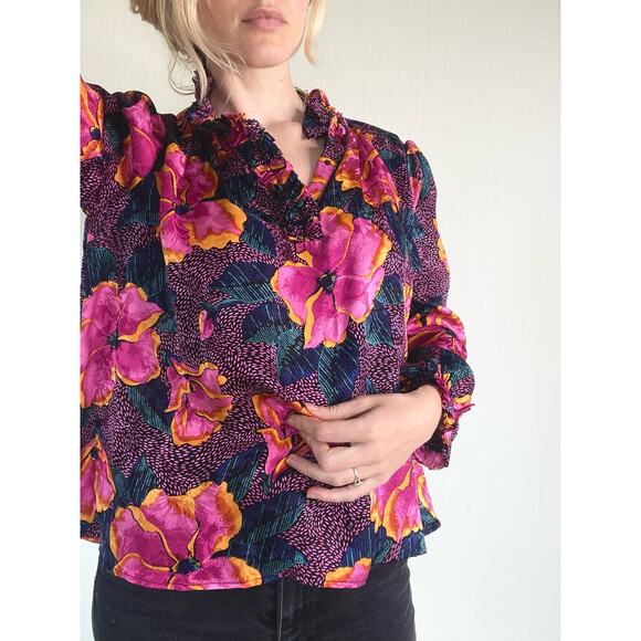 WARM Pink Floral Print Oversized Silk Blouse US Small - Picture 14 of 16